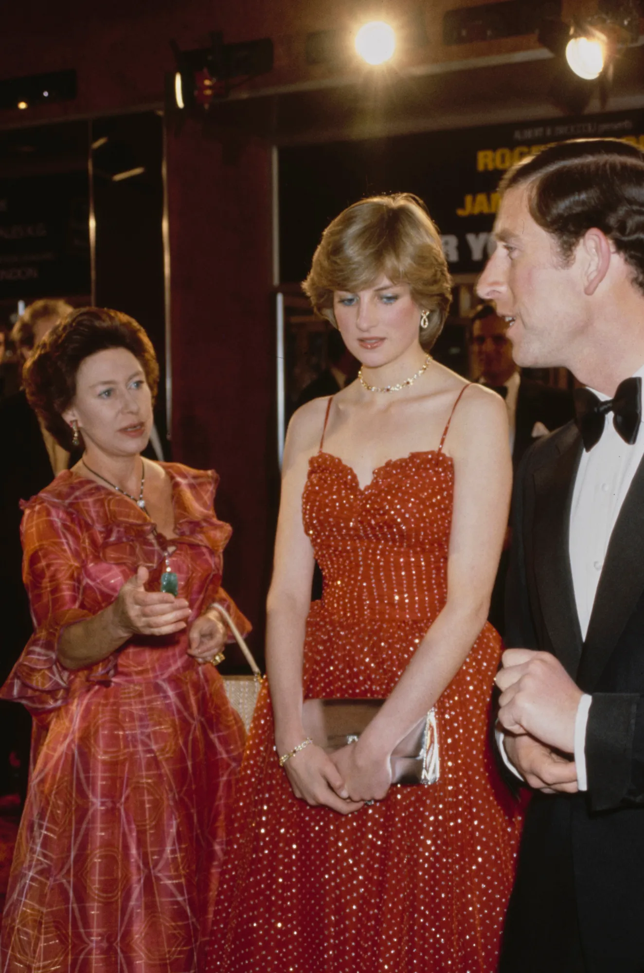 La princesse Margaret, la princesse Diana et le prince Charles à Londres, Angleterre, 1981.